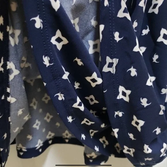 LAUREN RALPH LAUREN S Navy White Jersey Knit Ruched Faux Wrap Dress - Picture 7 of 7